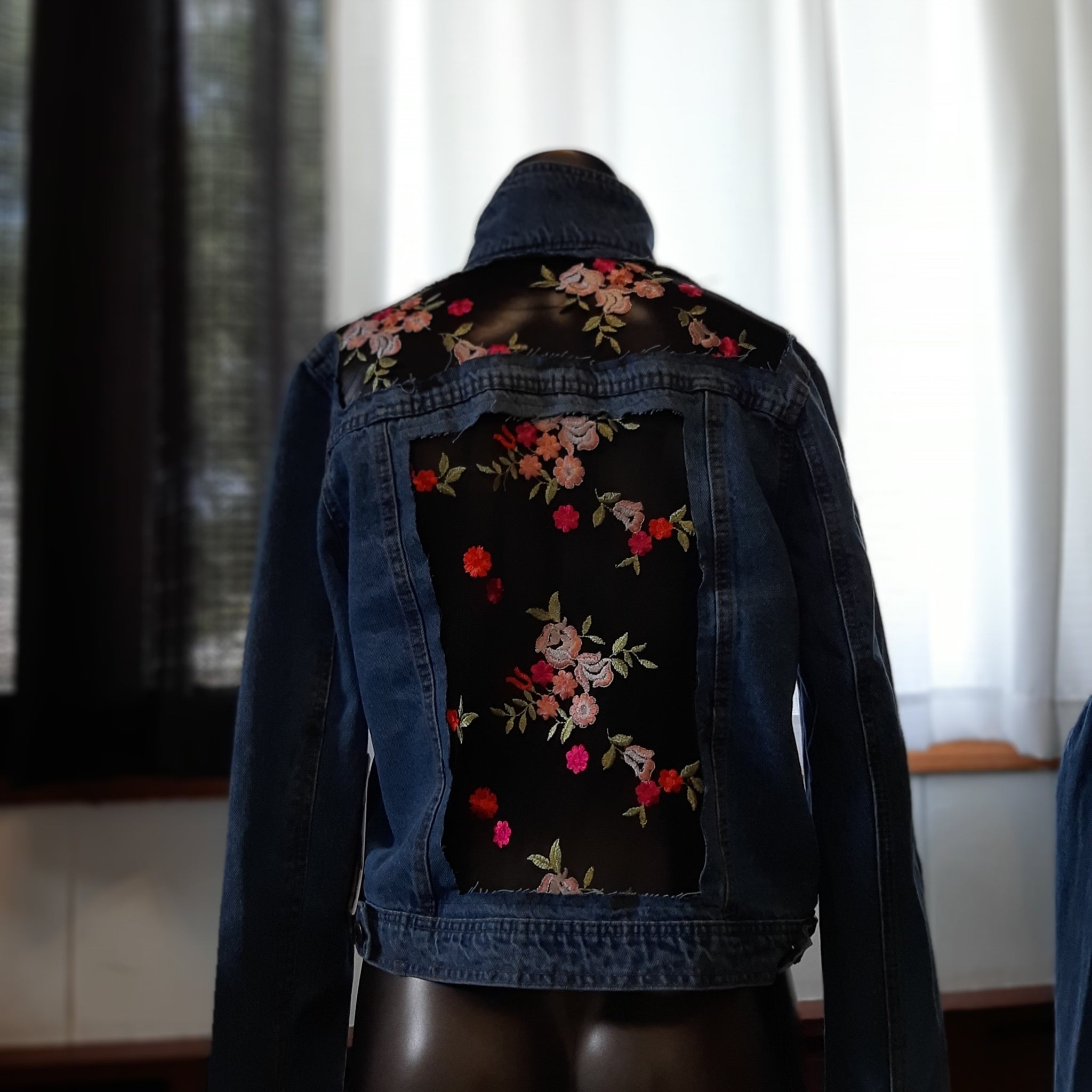 Floral Embroidered Denim Trucker Jacket